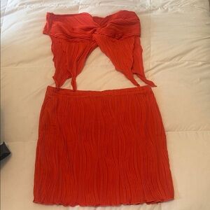SHEIN Red Pleated Mini Skirt Set - Vibrant Red Two-Piece